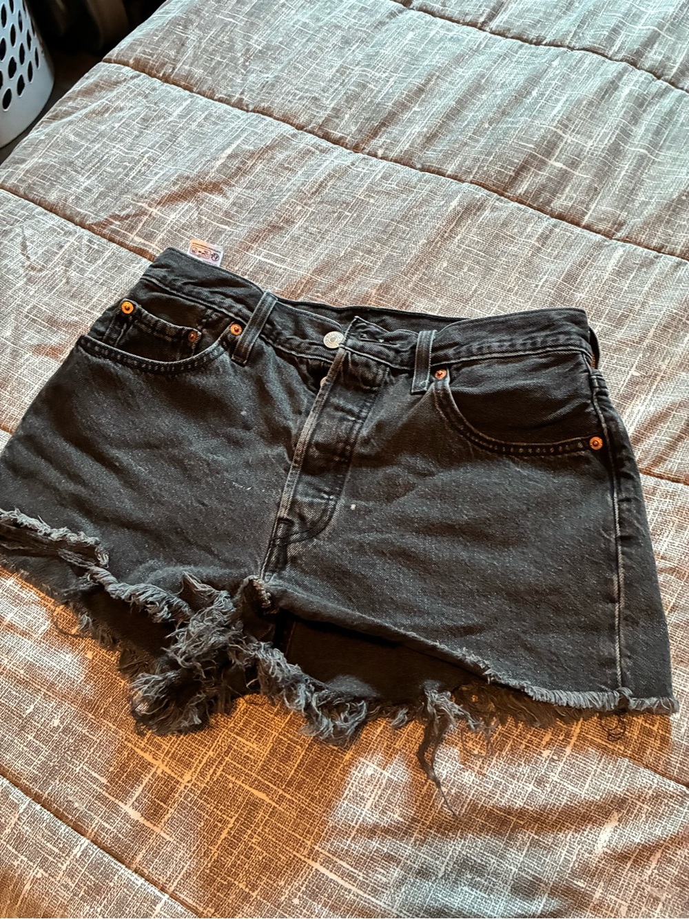 Levi's Black Frayed Hem Denim Shorts